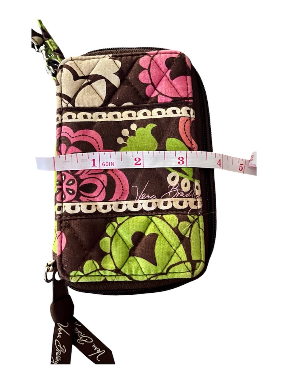 Vera Bradley Quilted Floral Wristlet in Pink, Lime & Brown - Picture 5 of 7